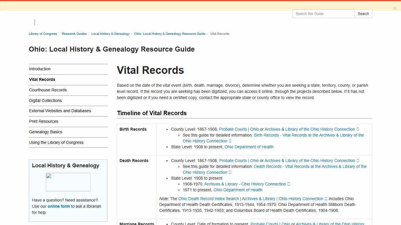Vital Records - Ohio: Local History & Genealogy Resource Guide - Research Guides at Library of Congress